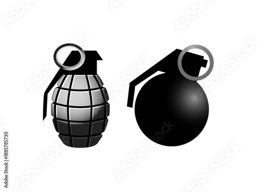 Hand grenades isolated on white background vector illustration, military weapon explosive device symbol, war combat icon, destructive bomb element graphic concept for army design