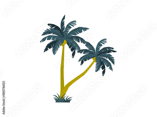Detailed vector illustration of tropical palm tree isolated on white background, representing nature, exotic plants, beach vacation, summer holidays, tropical landscapes and decorative design