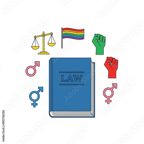 World Social Justice Day concept illustration with symbols of law, equality, and human rights celebration