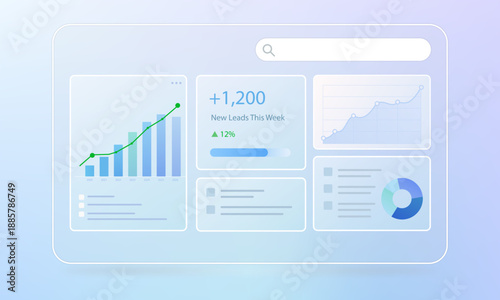 Modern business analytics dashboard ui with data charts graphs and statistics panel for marketing saas fintech startup performance analysis and web application design