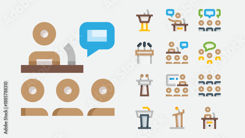 Public speaking and presentation icons set