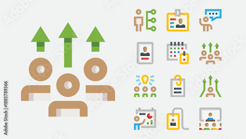 Staff training and employee development icons set