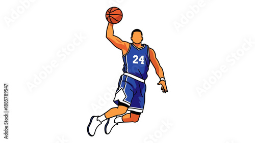 Basketball Player Dunking Vector Illustration Graphic Style Dynamic Action Sport and Fitness Concept