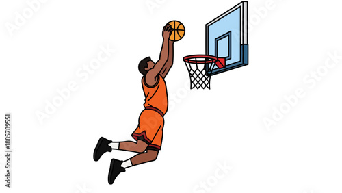 Basketball Player Dunking Vector Illustration, Dynamic Sports Action Graphic, Athletic Competition Concept