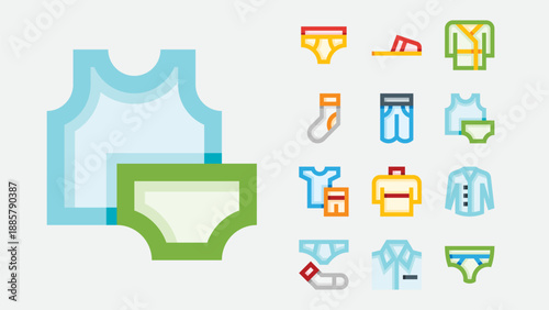 Everyday wear and casual clothing icons set