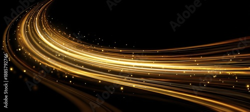 Golden light streaks with sparkling particles on black background 1