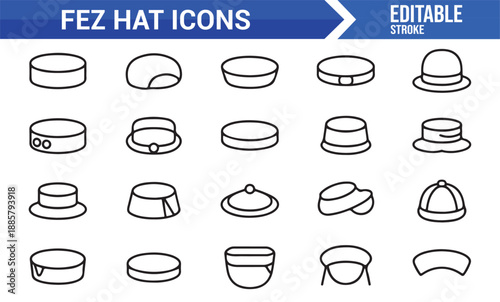 Editable traditional fez hat icons collection