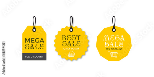 On sale flat price tag collection vector illustration with discount shopping label design for retail store promotion and commerce marketing