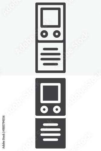 Portable digital dictaphone media icon set in line, outline and solid style. Editable stroke vector sign and symbol for audio news icon, recording and media icon.