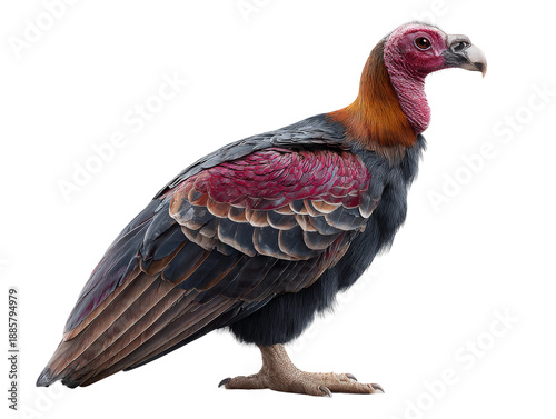 A vulture stands in profile, its feathers a mix of colors Isolated Transparent Background, PNG