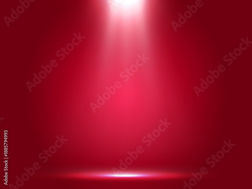 Red spotlight background illustration with glowing stage lighting effect ideal for concert stage, performance show, studio backdrop or product presentation
