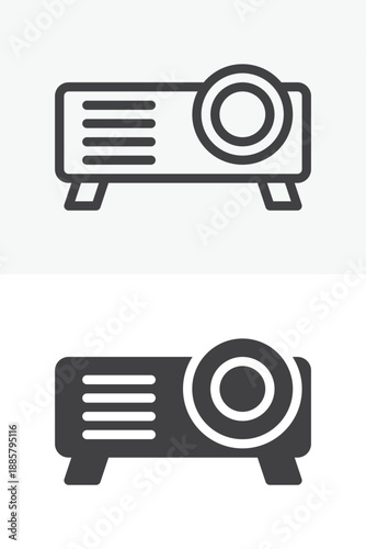 Digital projector presentation icon set in line, outline and solid style. Editable stroke vector sign and symbol for media news icon, projection and broadcast icon.