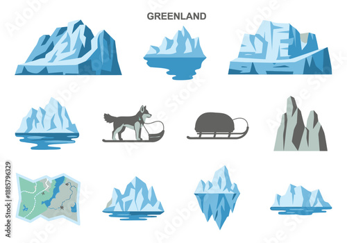 Graphic illustrations of Greenland's icy landscapes and wildlife from various viewpoints