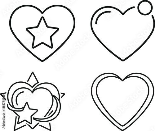 Heart and star icons for design and creativity, vector graphics and graphic design elements