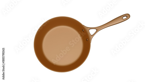 3D render of copper orange colored frying pan with smooth surface and ergonomic handle on transparent background. Ideal for kitchenware, cooking, or product design visuals, png file