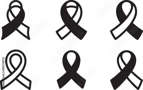 Set of Six Bold Awareness Ribbon Icons for Health Advocacy and Charity Branding