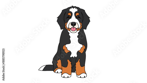 Bernese Mountain Dog Puppy Sitting, Adorable Cartoon Vector Illustration, Cute Pet Animal Graphic for Children's Books and Websites