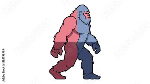 Bigfoot Sasquatch Walking Bicolor Illustration Vector Style Graphic for Fantasy Folklore and Cryptid Enthusiasts