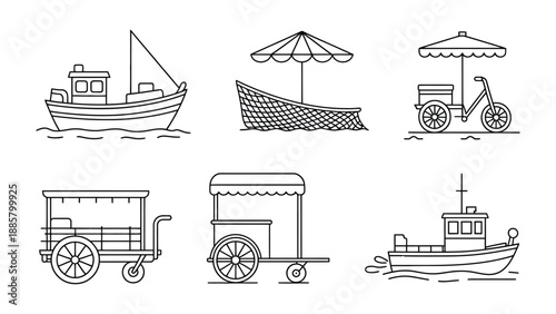 Diverse Maritime Vessels: An artistic collection of nautical vehicles and maritime elements, meticulously crafted to evoke the essence of the open sea and coastal activities.