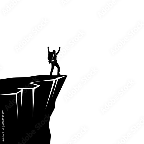 Man Standing on Cliff Edge Celebrating Success.