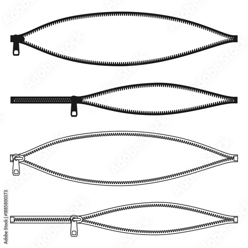 silhouette of zipper bag open set vector illustration isolated on white background.