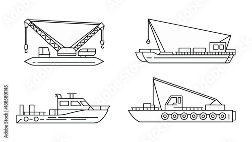 Industrial Vessels Line Art: A collection of various industrial vessels, meticulously rendered in elegant line art, showcasing their unique structural elements. 
