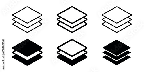 Layers Icon Vector Set - Numbered 1 to 10 Progressive Stack Symbols for Business Tiers and Multi Layered Surface Technology Illustrations