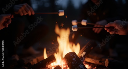 Lagerfeuer mit Marshmallows am Abend gemeinsames Outdoor Erlebnis und Gemütlichkeit