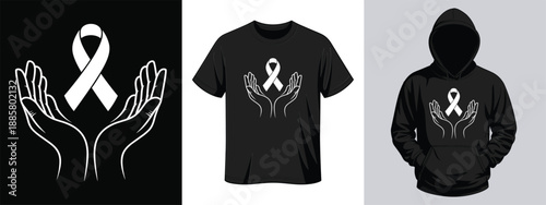 Hands Holding Awareness Ribbon Symbol of Hope T-Shirt Design
