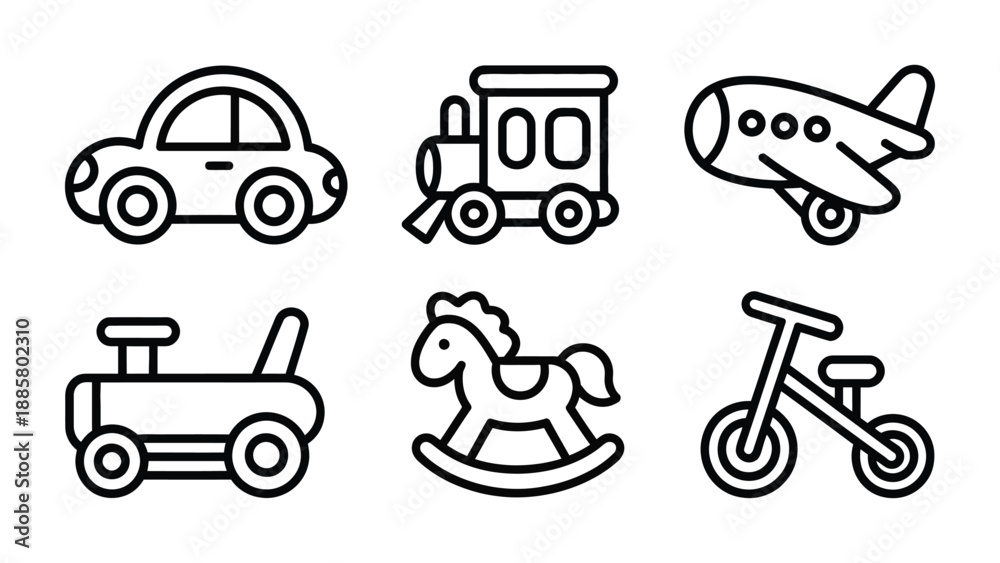 Fototapeta premium Set of Child's Playthings: A delightful collection of children's toy illustrations, each evoking a sense of joy, imagination and play. capturing the charm of childhood.