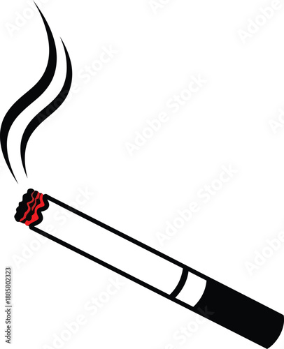 Burning cigarette with smoke curls illustration representing nicotine addiction tobacco products health risks respiratory issues smoking habit and lung cancer awareness isolated on background design