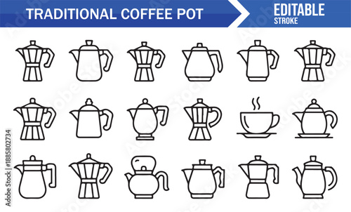 Editable coffee pot icons for cafe branding and menus