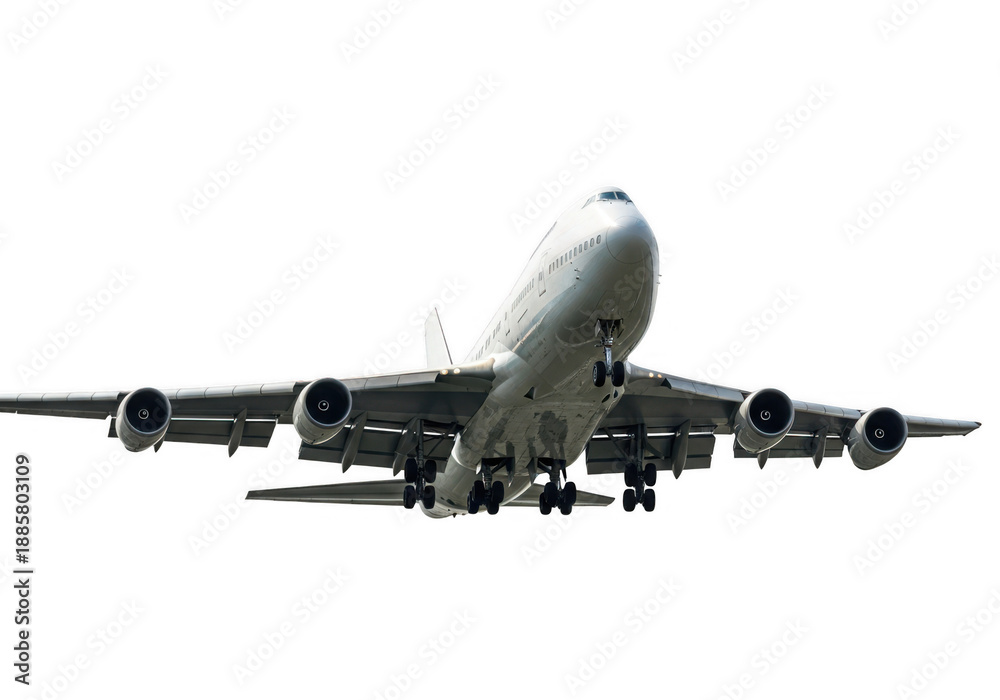 Fototapeta premium Large passenger jet preparing for landing isolated on transparent background