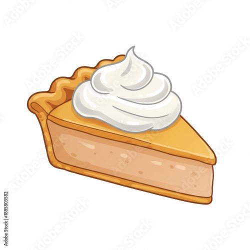 Slice of Golden Pie Topped with Creamy Meringue on a White Background