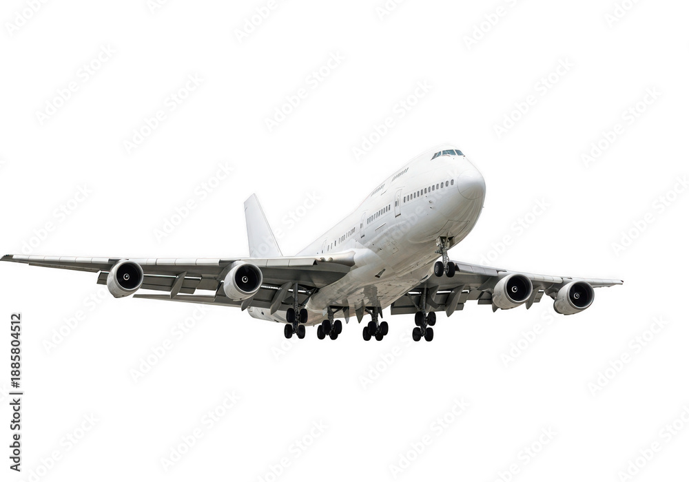 Obraz premium Large passenger jet in flight isolated on transparent background