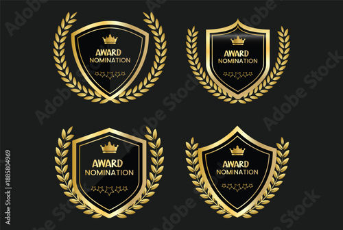 Award Nomination badge. Professional Recognition Icons. Golden laurel wreath design. Recognition and honor signs
