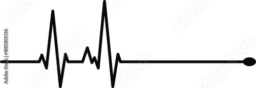 Electrocardiogram flatline with terminal dot symbolizing end of life, cardiac arrest, medical emergency and mortality awareness in healthcare