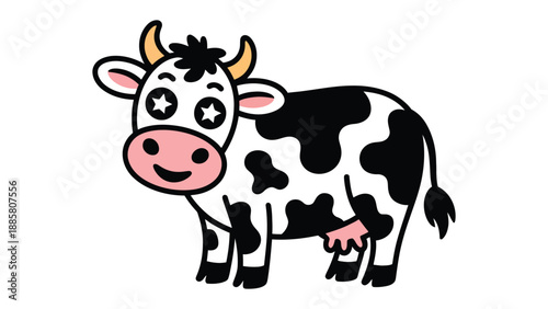 Playful Bovine Portrait: A charming cartoon depiction of a cow, adorned with endearing features, playfully engaging and delightful in its simplicity.