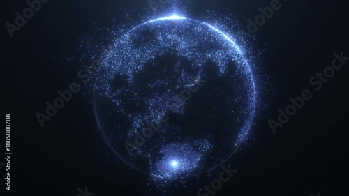 Glowing digital Earth made of blue particles rotating in space, big data, digital clouds. Global network connection and data connections concept. Communication technology global world network.