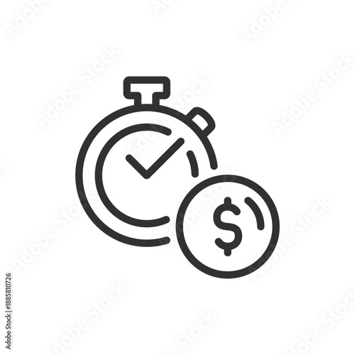 Stopwatch with dollar sign, linear icon. Time value and cost efficiency concept. Line with editable stroke.