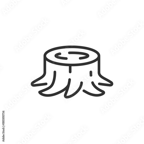 Tree stump, linear icon. Cut tree and deforestation concept. Line with editable stroke.