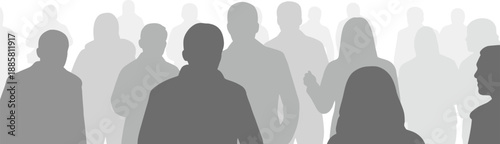 Silhouette illustration of diverse crowd in layered formation for anonymity, community, and social gathering vector design concept
