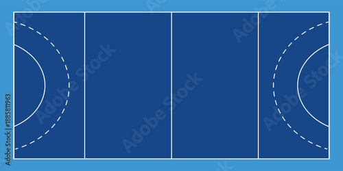 A simplified vector illustration of a field hockey pitch showing standard lines, circles, and boundary markings.
