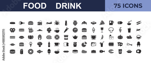 Diverse Food and Drink Icon Collection - 75 Illustrations for Restaurants, Cafes, and Grocery Stores