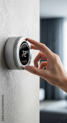 Wallpaper Mural Hand adjusting smart thermostat on wall in modern home Torontodigital.ca