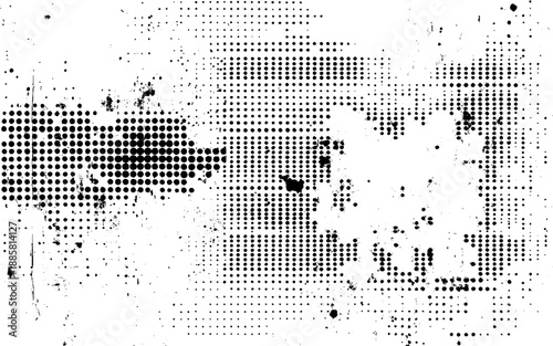 Rough Urban Halftone Dots Background. Black and White Artistic Halftone Grunge
