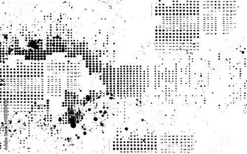 Abstract Black and White Halftone Grunge Texture. Distressed Halftone Dots Overlay Background