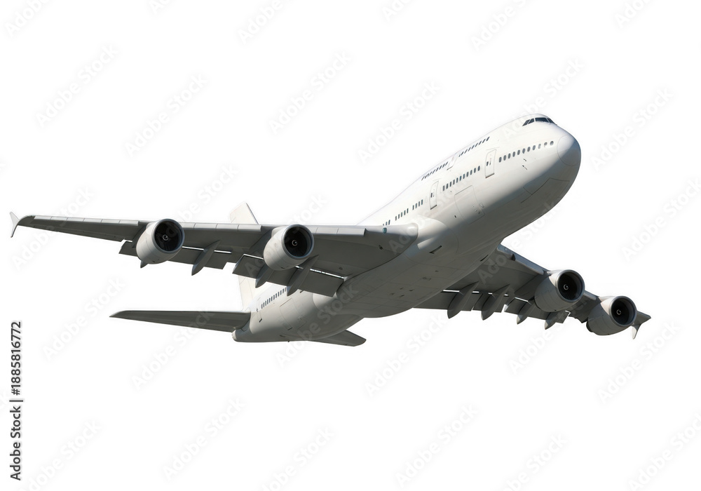 Fototapeta premium Large passenger jet in flight isolated on transparent background