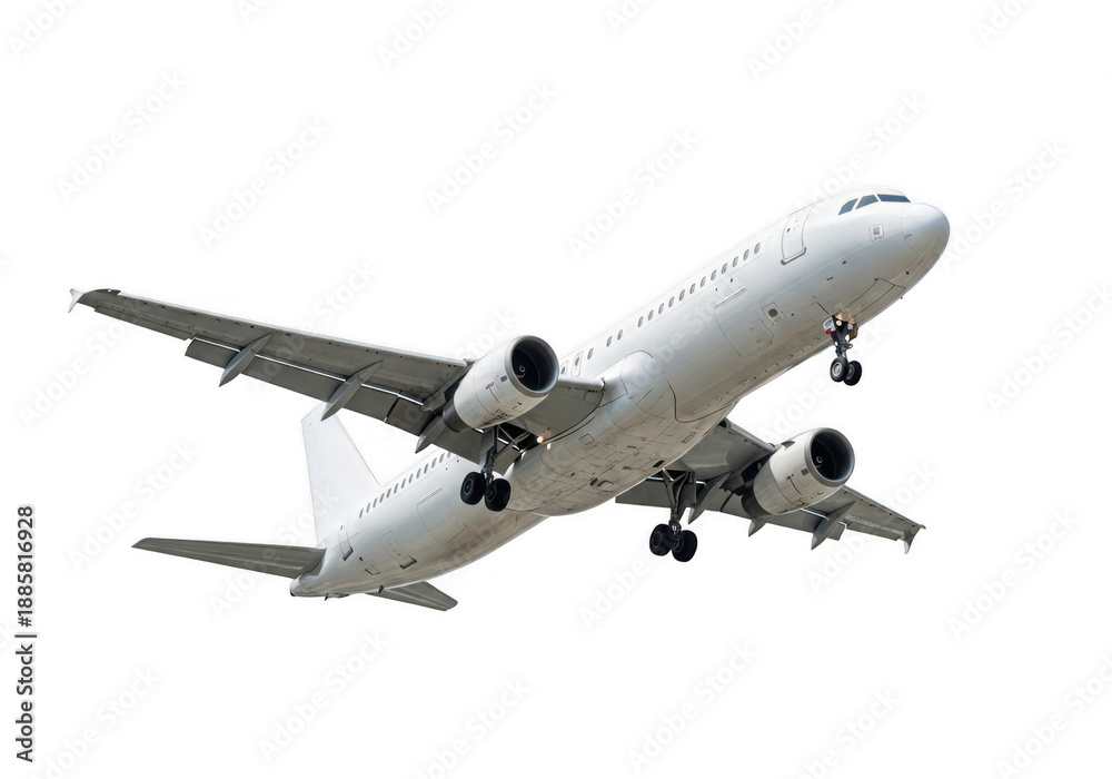 Fototapeta premium Airplane in flight isolated on transparent background