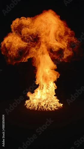 burning fire and smoke in the night sky.